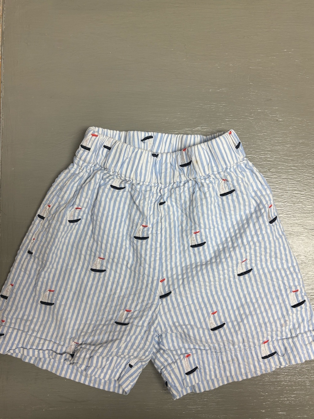 Classic Prep Boys Light Blue and White Striped Shorts with Embroidered Accents